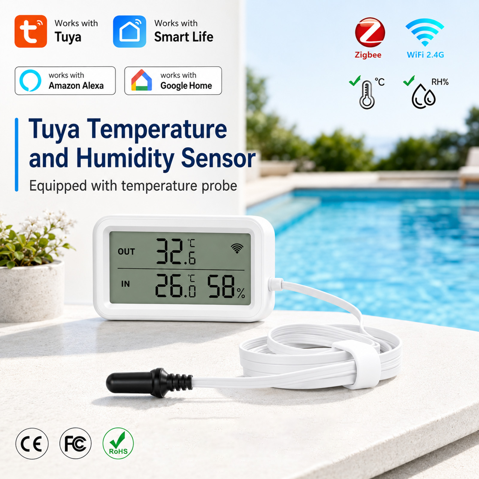 Digital Hygrometer Probe - Zewnętrzny wodoodporny czujnik temperatury i wilgotności